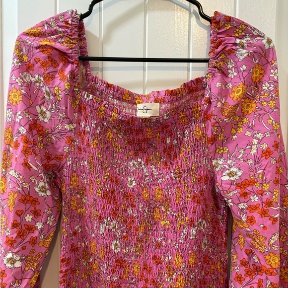 Jessica Simpson Smocked Boho Dress Midi 70’s Style Size Medium - Picture 2 of 4